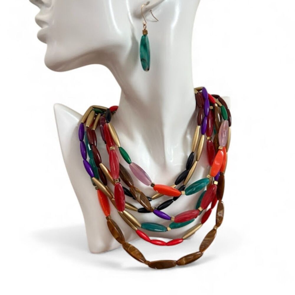 Multicolored Beaded Necklace W/Earrings